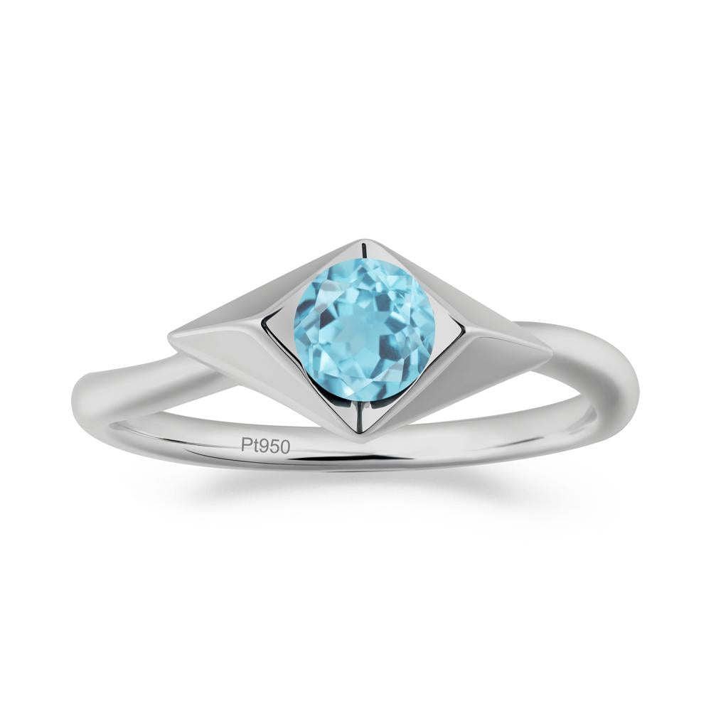 Geometric Round Swiss Blue Topaz Solitaire Ring - LUO Jewelry #metal_platinum