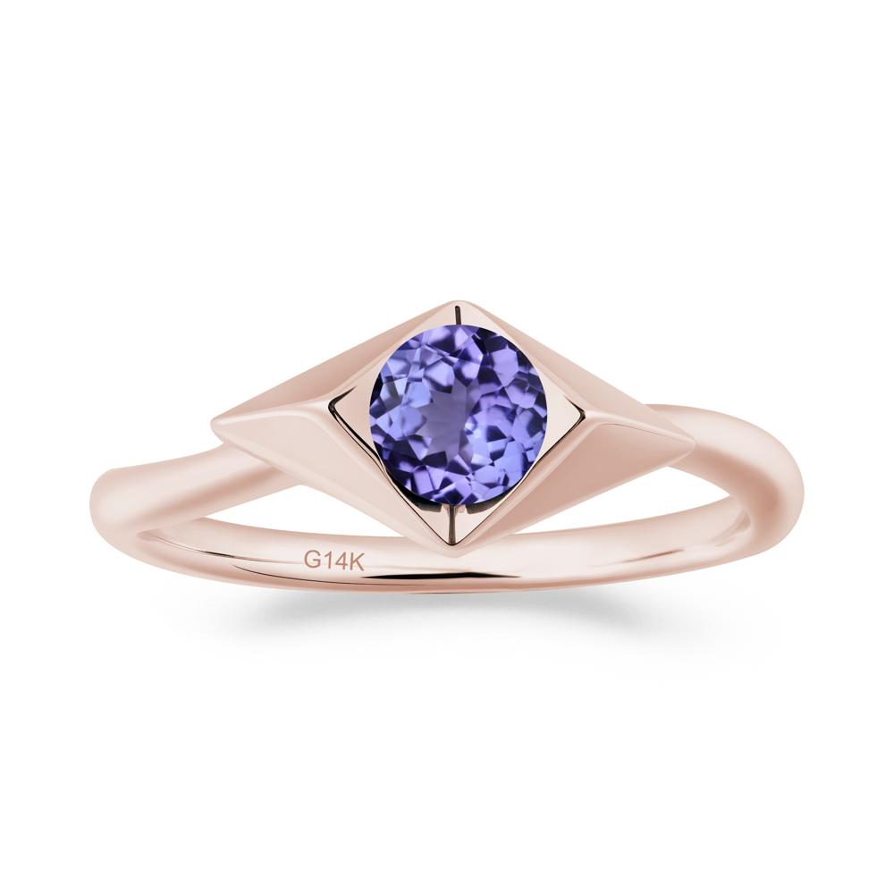 Geometric Round Tanzanite Solitaire Ring - LUO Jewelry #metal_14k rose gold