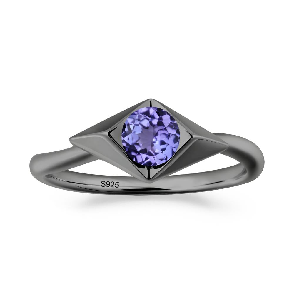Geometric Round Tanzanite Solitaire Ring - LUO Jewelry #metal_black finish sterling silver