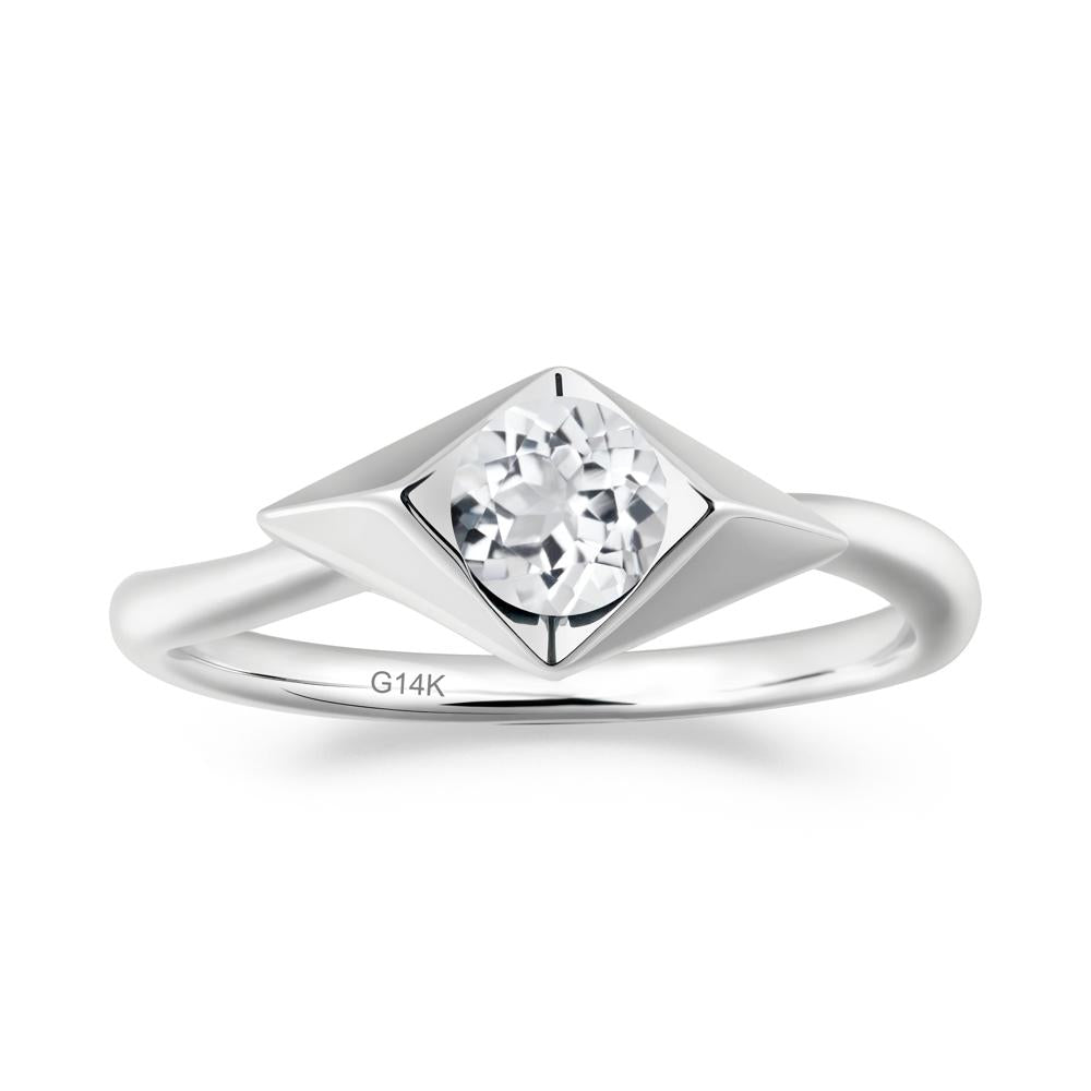 Bezel Set White Topaz Ring with Twisted Band - LUO Jewelry #metal_14k white gold