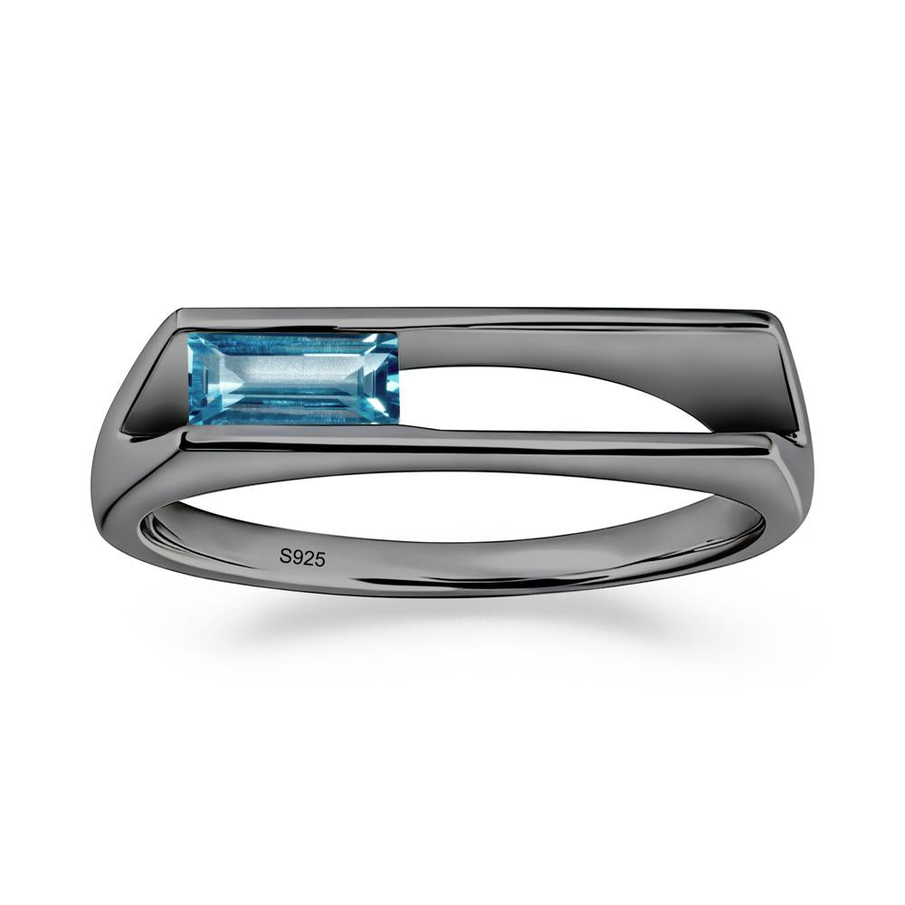 Bezel Set London Blue Topaz Tension Ring - LUO Jewelry #metal_black finish sterling silver