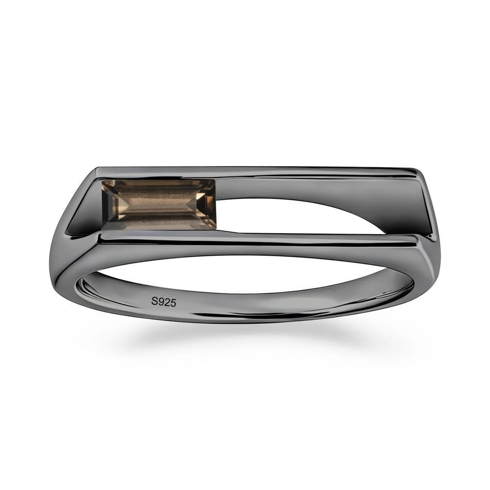 Minimalism Bezel Set Smoky Quartz Ring - LUO Jewelry #metal_black finish sterling silver