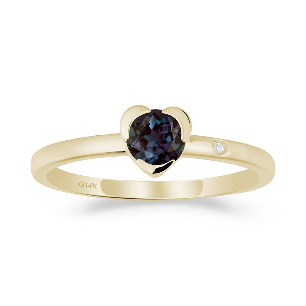 Heart Shaped Bezel Setting Alexandrite Ring - LUO Jewelry #metal_14k yellow gold