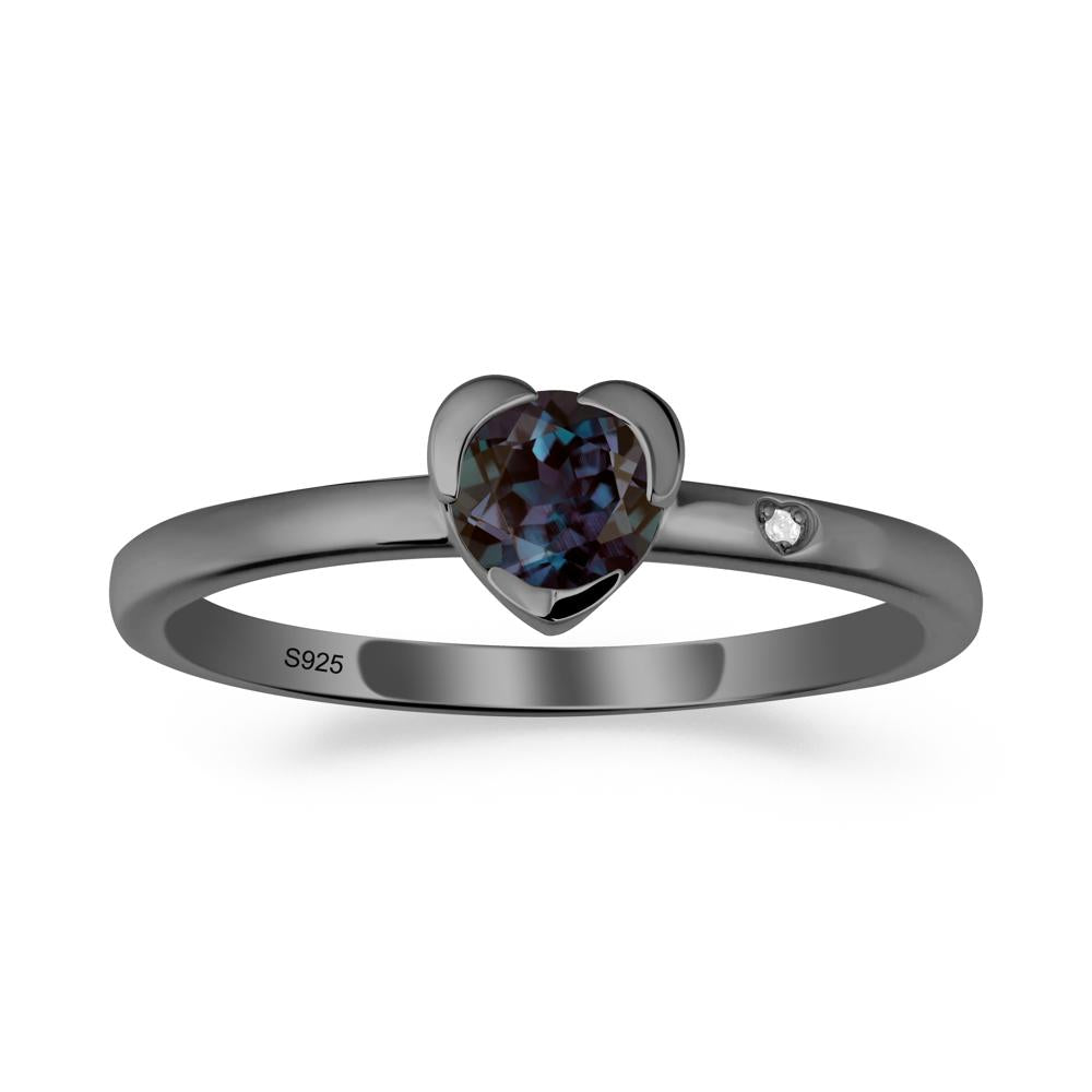 Heart Shaped Bezel Setting Alexandrite Ring - LUO Jewelry #metal_black finish sterling silver
