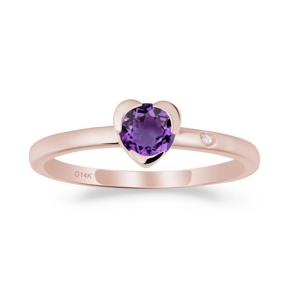 Heart Shaped Bezel Setting Amethyst Ring - LUO Jewelry #metal_14k rose gold