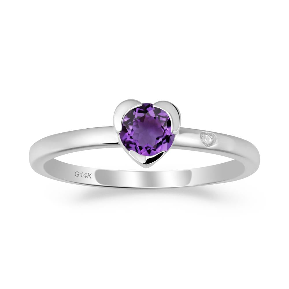 Heart Shaped Bezel Setting Amethyst Ring - LUO Jewelry #metal_14k white gold