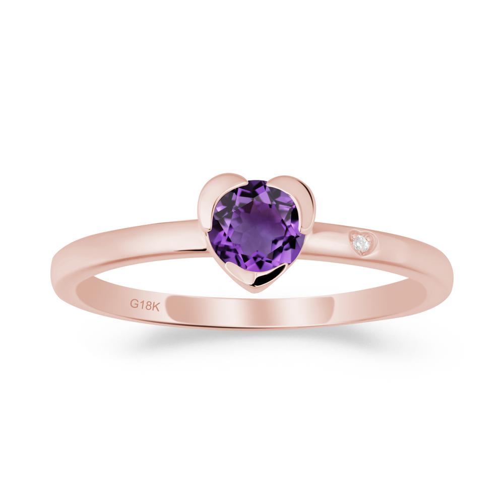 Heart Shaped Bezel Setting Amethyst Ring - LUO Jewelry #metal_18k rose gold