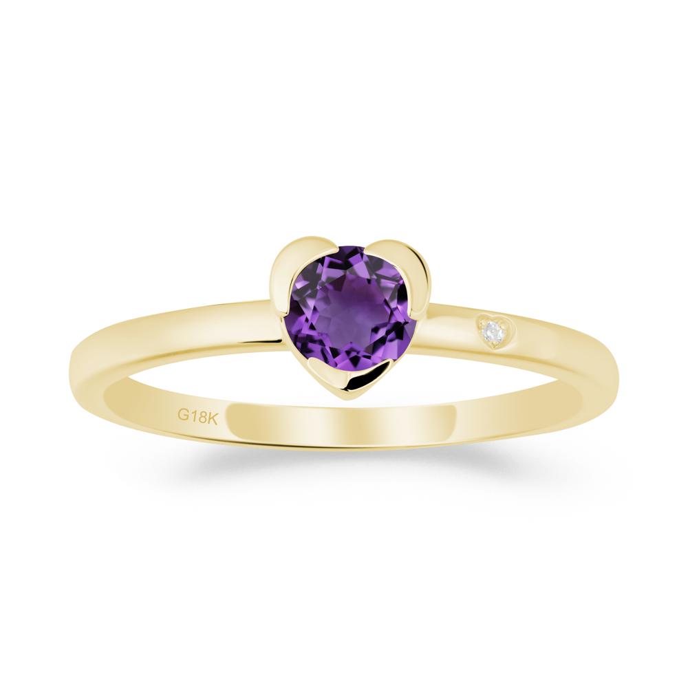 Heart Shaped Bezel Setting Amethyst Ring - LUO Jewelry #metal_18k yellow gold