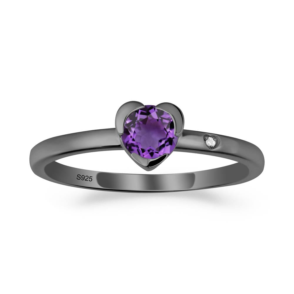 Heart Shaped Bezel Setting Amethyst Ring - LUO Jewelry #metal_black finish sterling silver