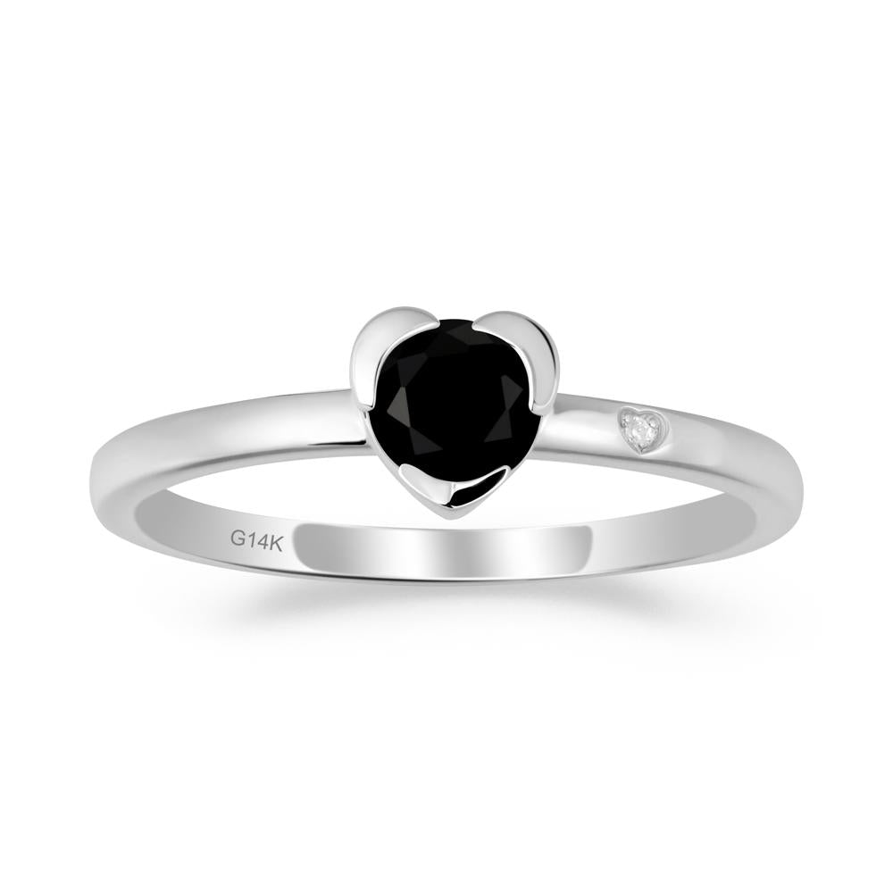 Heart Setting Black Spinel Ring - LUO Jewelry #metal_14k white gold