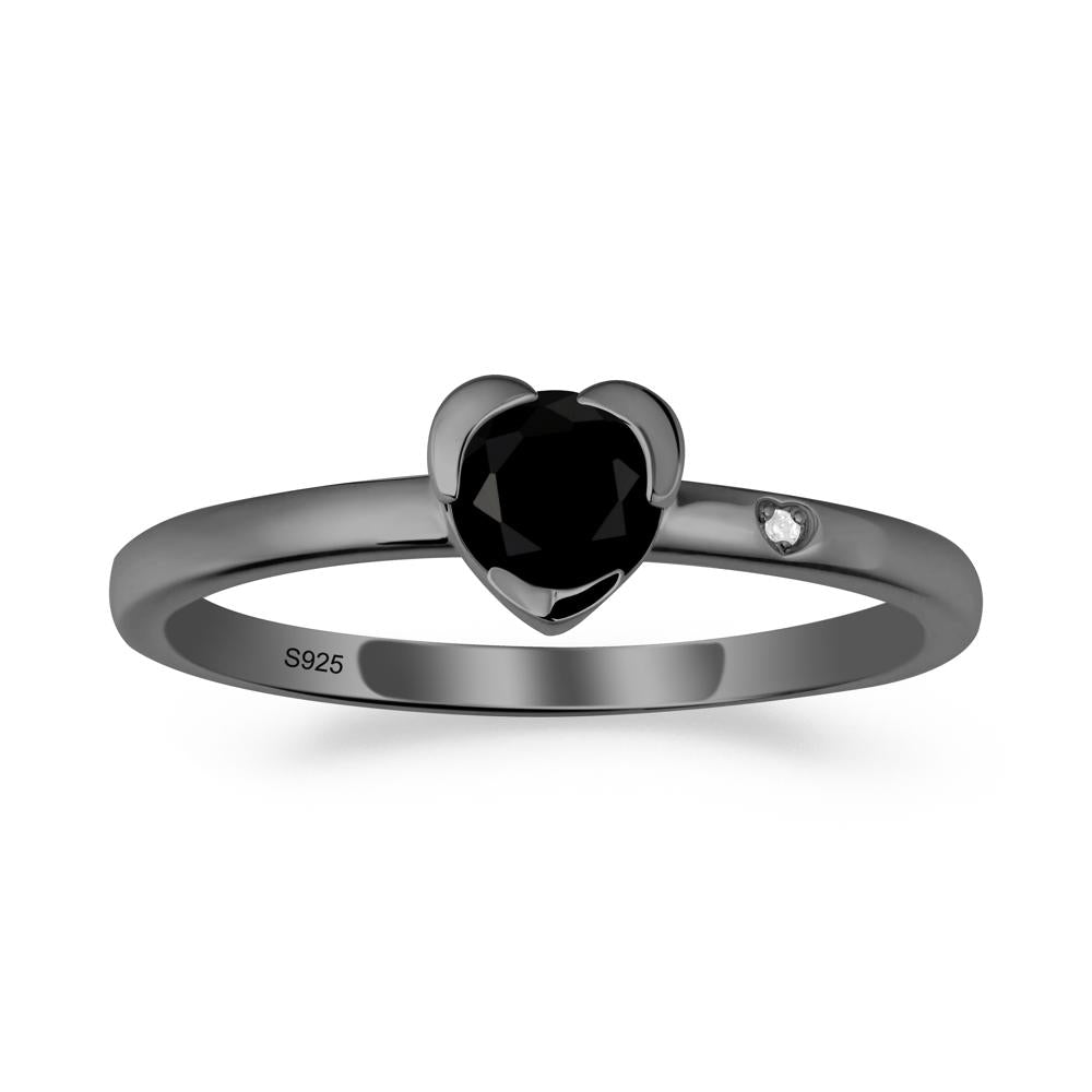 Heart Setting Black Spinel Ring - LUO Jewelry #metal_black finish sterling silver