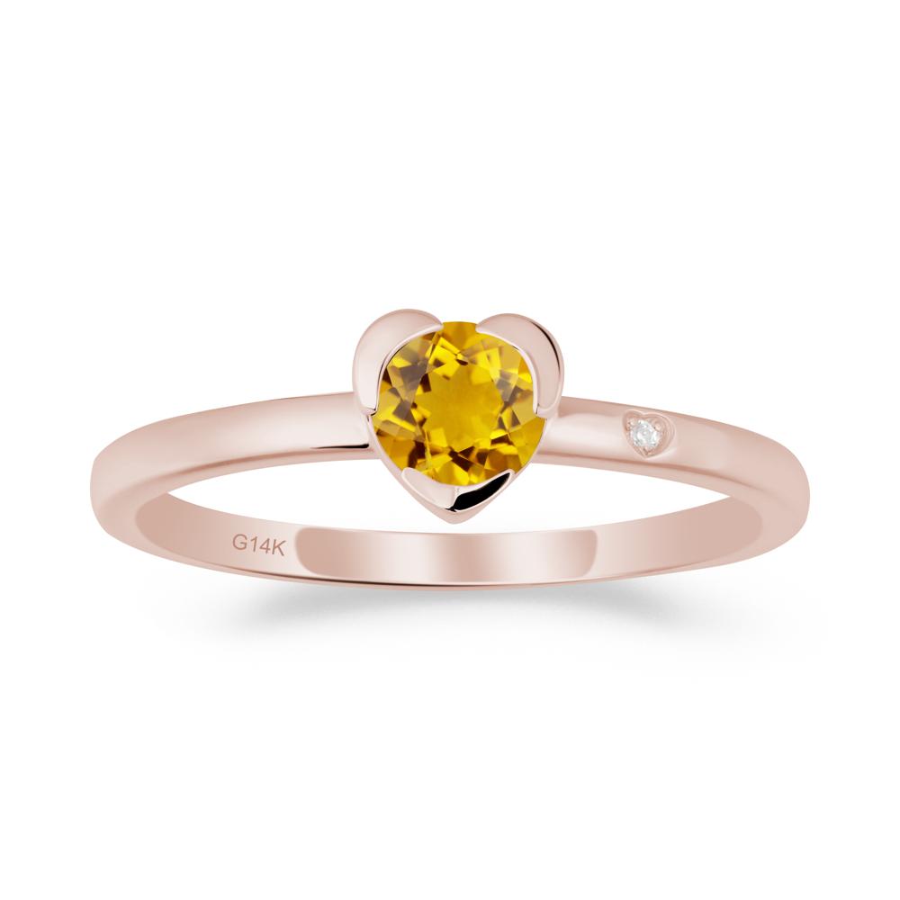 Heart Shaped Bezel Setting Citrine Ring - LUO Jewelry #metal_14k rose gold