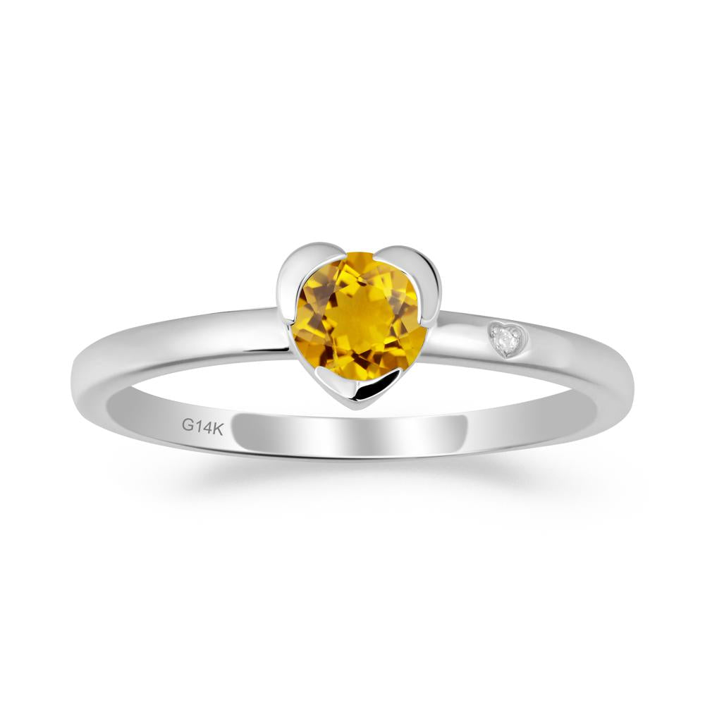 Heart Shaped Bezel Setting Citrine Ring - LUO Jewelry #metal_14k white gold
