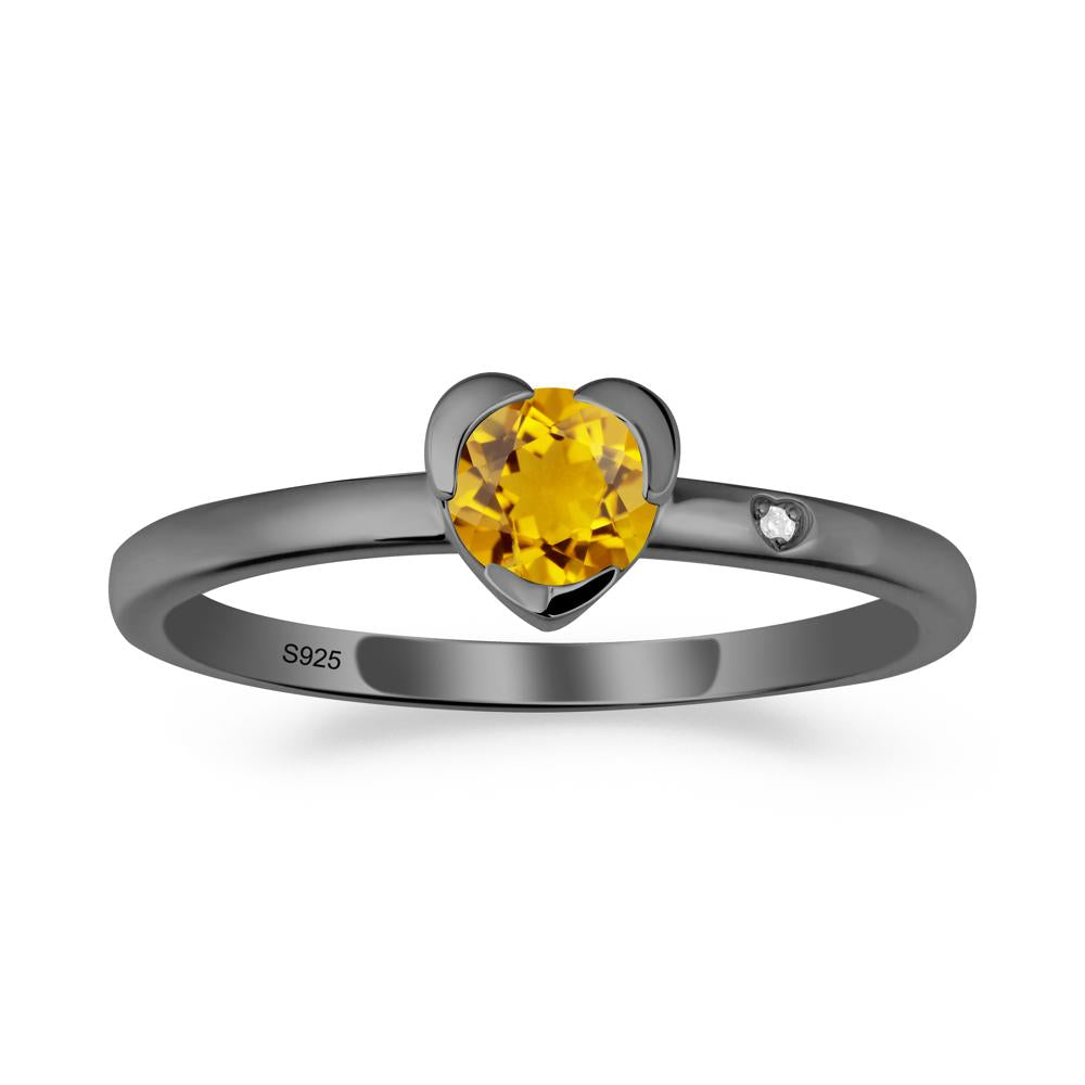 Heart Shaped Bezel Setting Citrine Ring - LUO Jewelry #metal_black finish sterling silver