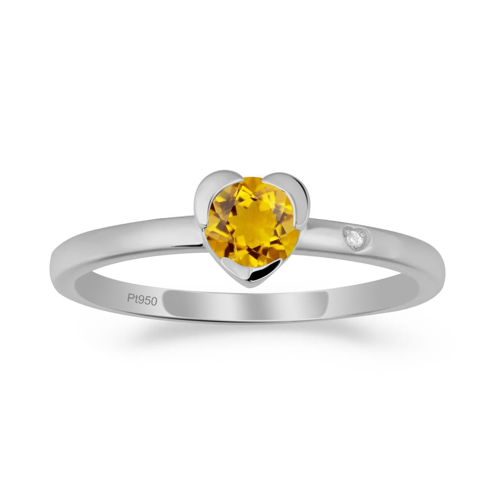 Heart Shaped Bezel Setting Citrine Ring - LUO Jewelry #metal_platinum