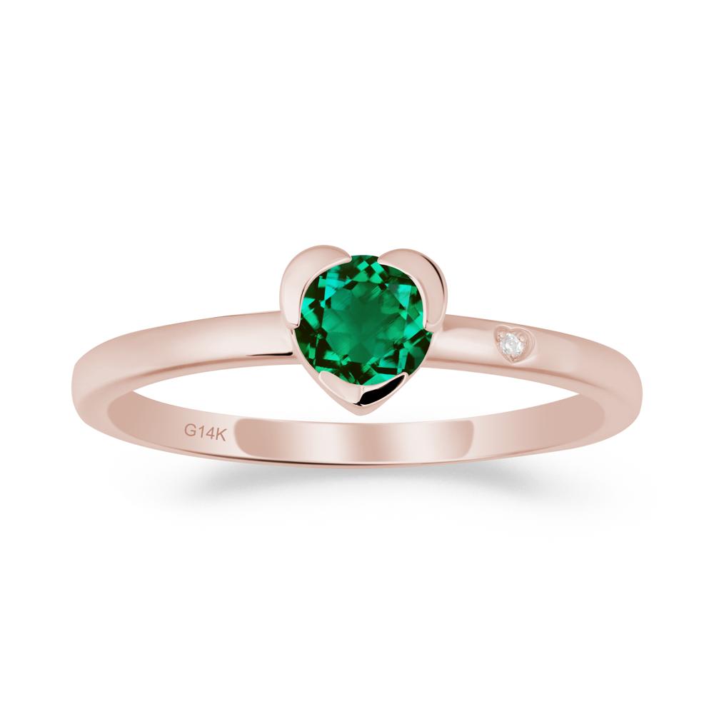 Heart Shaped Bezel Setting Emerald Ring - LUO Jewelry #metal_14k rose gold