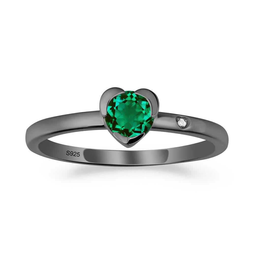 Heart Shaped Bezel Setting Emerald Ring - LUO Jewelry #metal_black finish sterling silver
