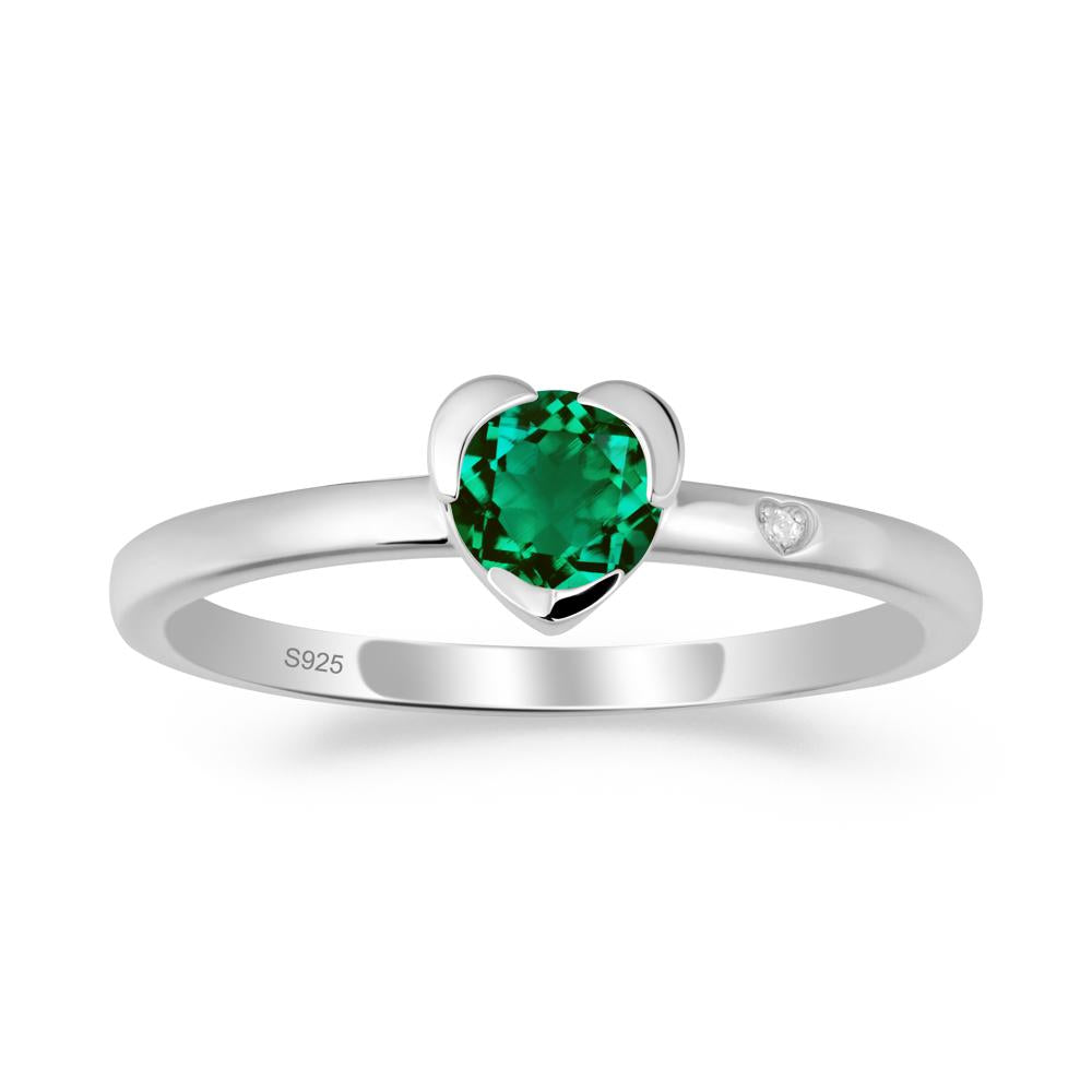 Heart Shaped Bezel Setting Emerald Ring - LUO Jewelry #metal_sterling silver