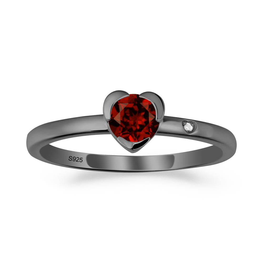 Heart Setting Garnet Ring - LUO Jewelry #metal_black finish sterling silver