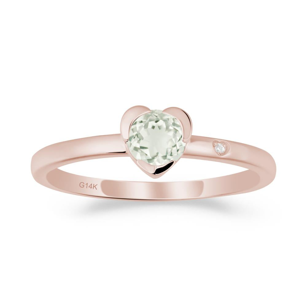 Heart Shaped Bezel Setting Green Amethyst Ring - LUO Jewelry #metal_14k rose gold