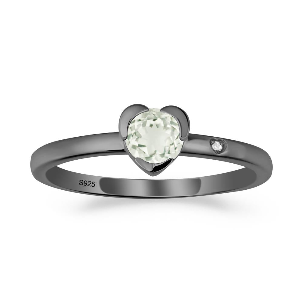 Heart Shaped Bezel Setting Green Amethyst Ring - LUO Jewelry #metal_black finish sterling silver