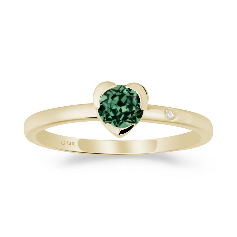 Heart Shaped Bezel Setting Green Sapphire Ring - LUO Jewelry #metal_14k yellow gold