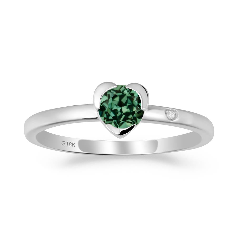 Heart Shaped Bezel Setting Green Sapphire Ring - LUO Jewelry #metal_18k white gold
