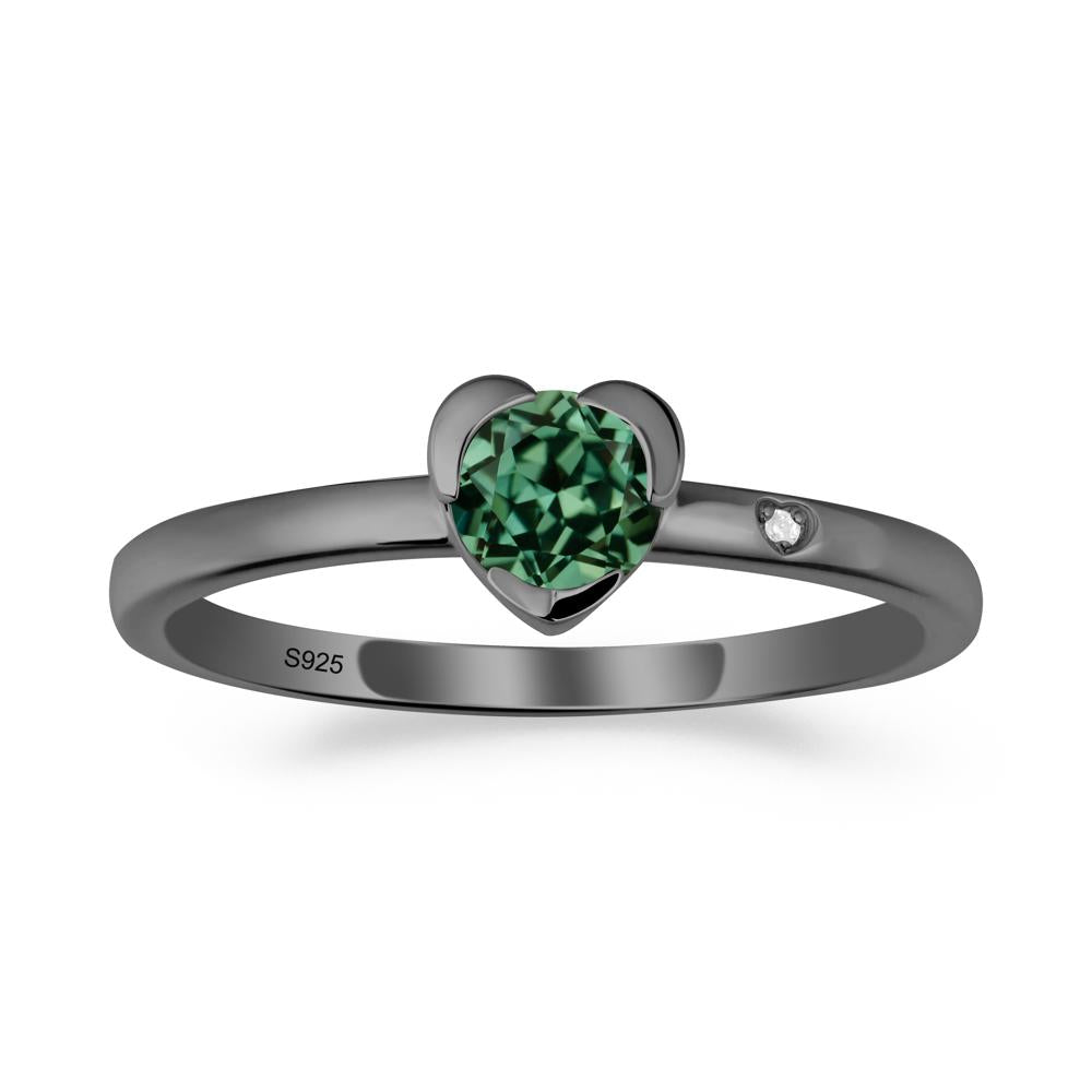 Heart Shaped Bezel Setting Green Sapphire Ring - LUO Jewelry #metal_black finish sterling silver