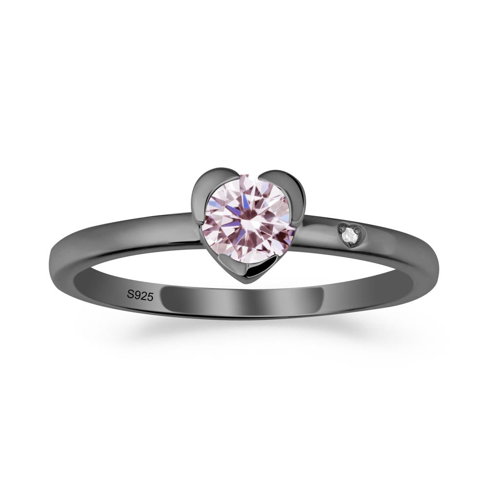 Heart Shaped Bezel Setting Pink Cubic Zirconia Ring - LUO Jewelry #metal_black finish sterling silver