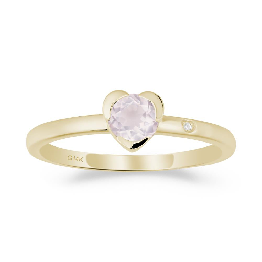 Heart Shaped Bezel Setting Rose Quartz Ring - LUO Jewelry #metal_14k yellow gold