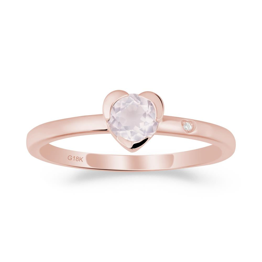 Heart Shaped Bezel Setting Rose Quartz Ring - LUO Jewelry #metal_18k rose gold