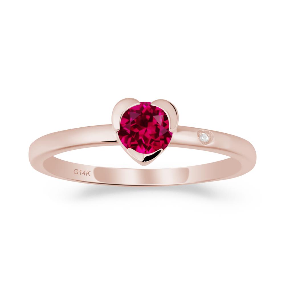 Heart Shaped Bezel Setting Ruby Ring - LUO Jewelry #metal_14k rose gold