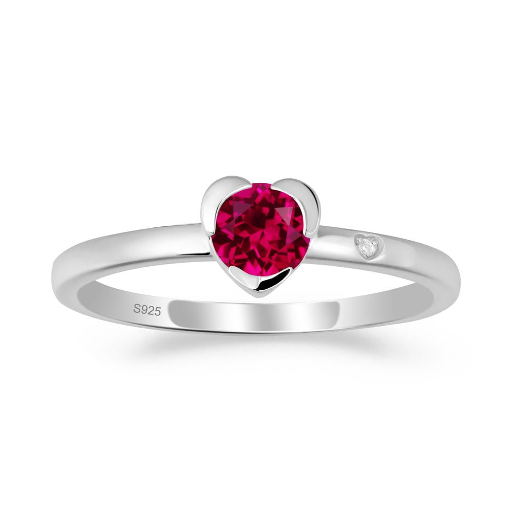 Heart Shaped Bezel Setting Ruby Ring - LUO Jewelry #metal_sterling silver