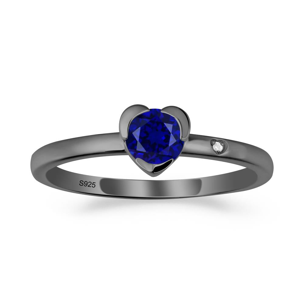 Heart Setting Sapphire Ring - LUO Jewelry #metal_black finish sterling silver