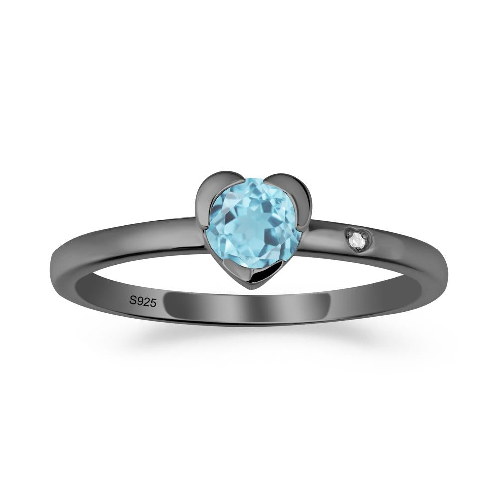 Heart Setting Swiss Blue Topaz Ring - LUO Jewelry #metal_black finish sterling silver
