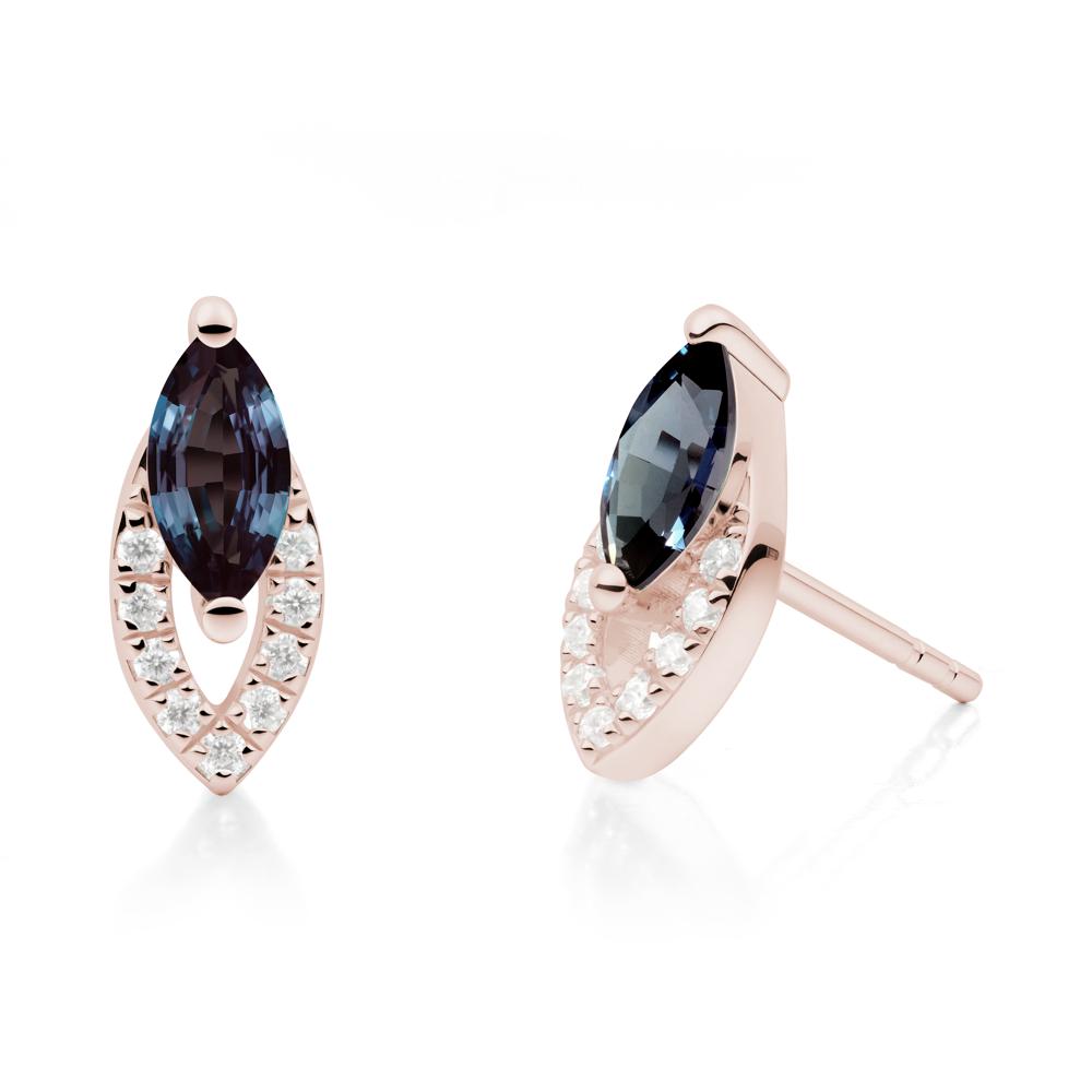 Marquise Cut Alexandrite Halo Stud Earrings - LUO Jewelry #metal_14k rose gold