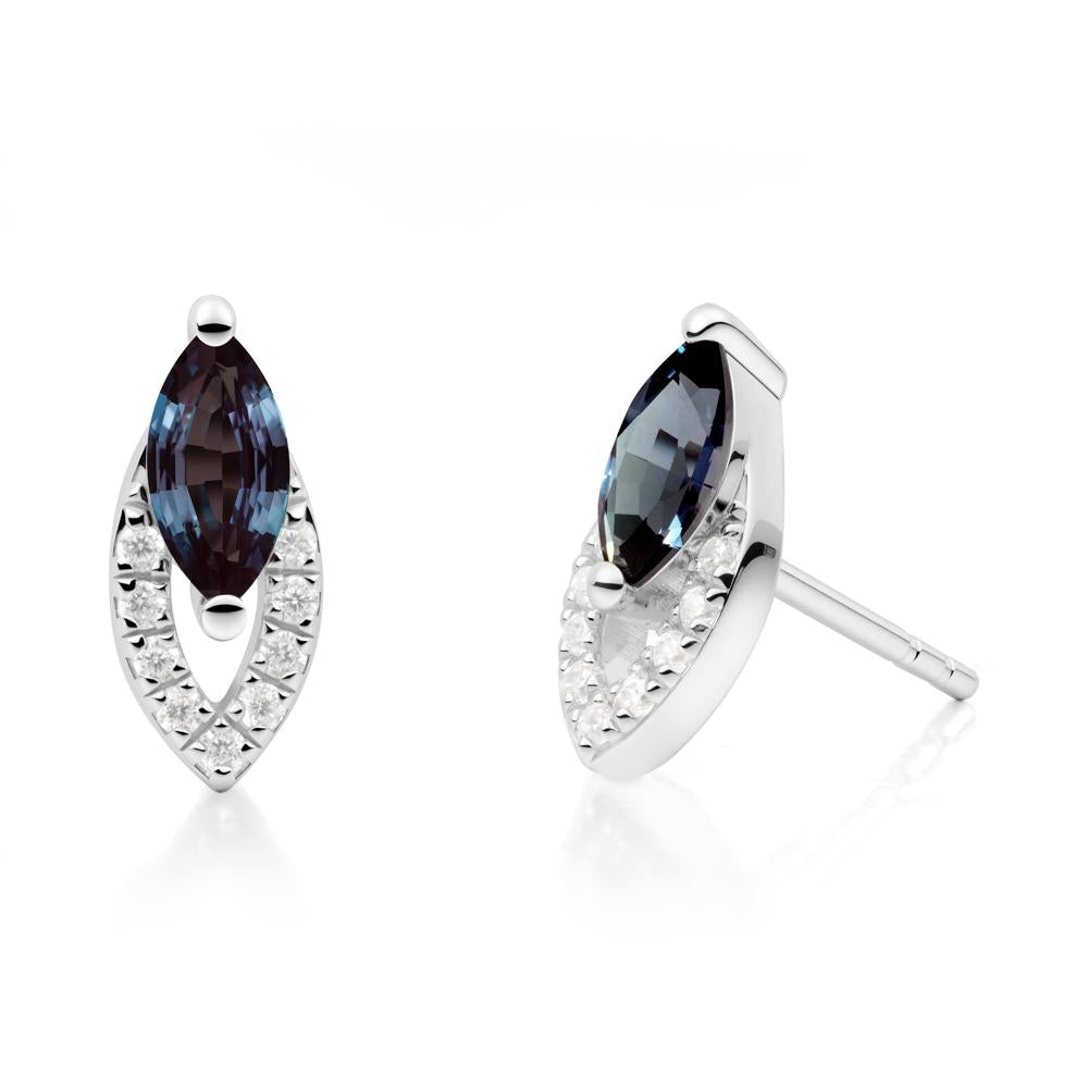 Marquise Cut Alexandrite Halo Stud Earrings - LUO Jewelry #metal_18k white gold