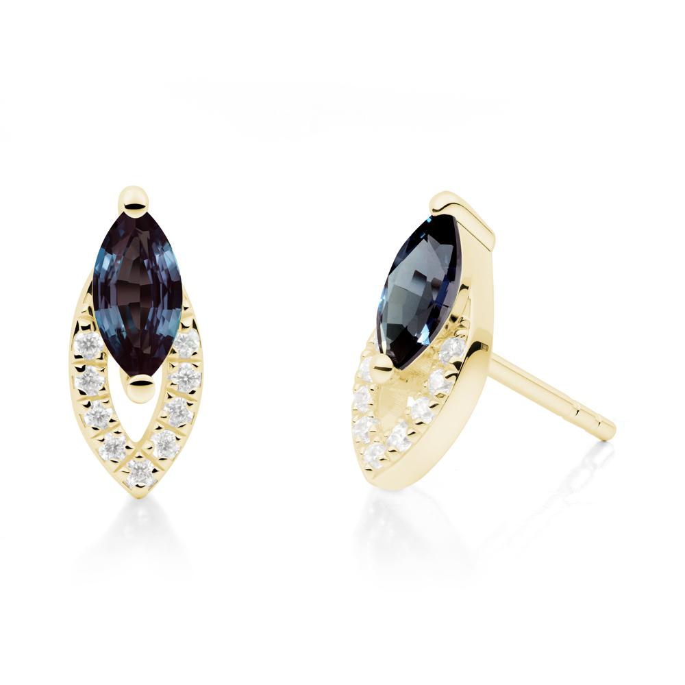 Marquise Cut Alexandrite Halo Stud Earrings - LUO Jewelry #metal_18k yellow gold