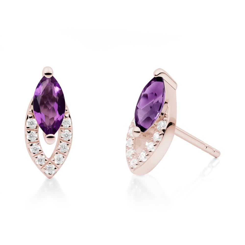Leaf Inspired Amethyst Stud Earrings - LUO Jewelry #metal_14k rose gold