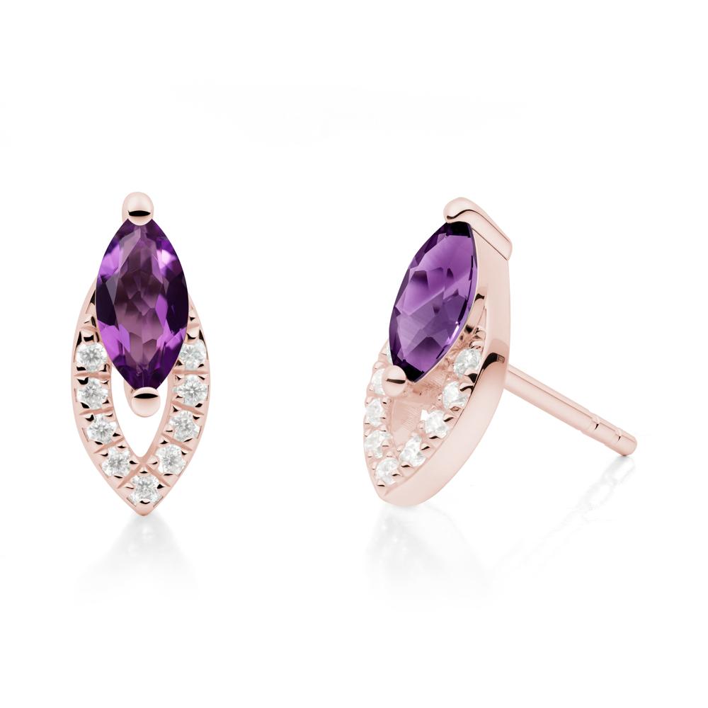 Leaf Inspired Amethyst Stud Earrings - LUO Jewelry #metal_18k rose gold