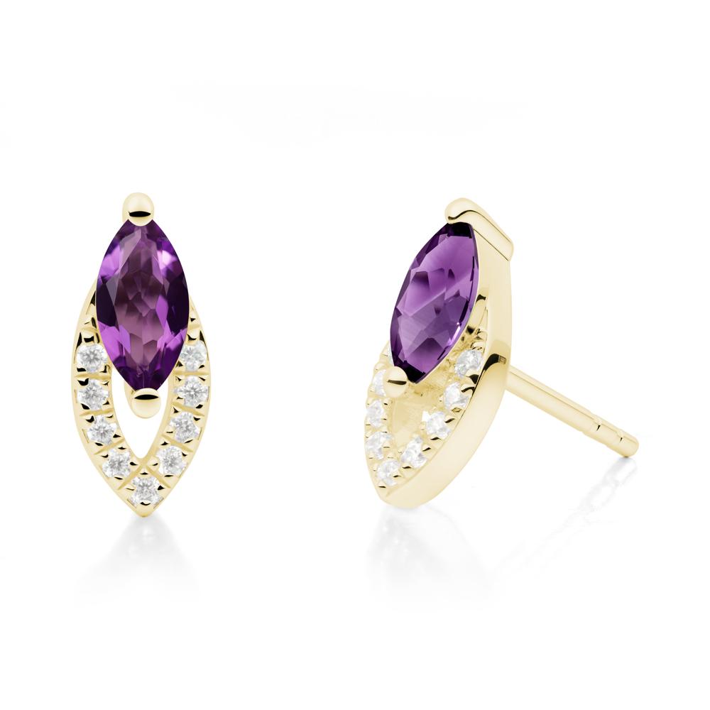 Leaf Inspired Amethyst Stud Earrings - LUO Jewelry #metal_18k yellow gold