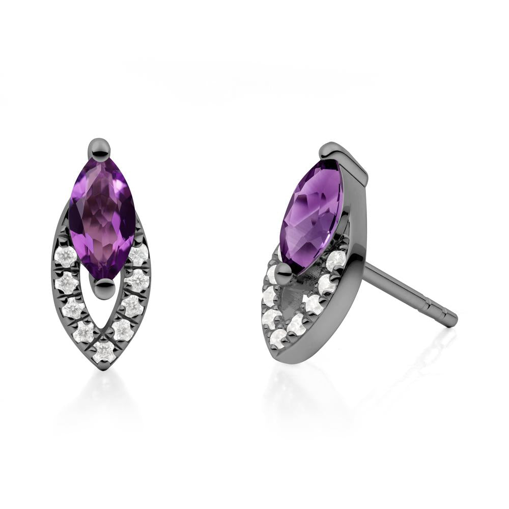 Leaf Inspired Amethyst Stud Earrings - LUO Jewelry #metal_black finish sterling silver