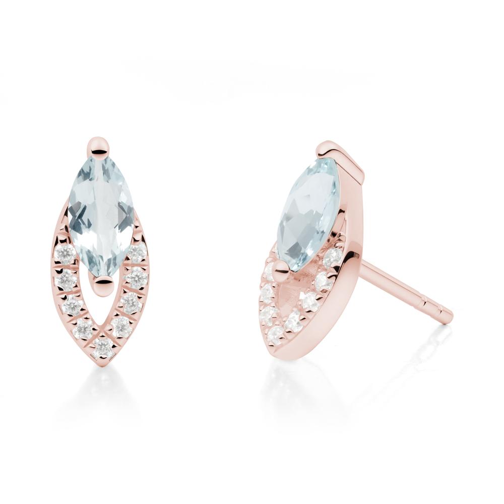 Marquise Cut Aquamarine Halo Stud Earrings - LUO Jewelry #metal_18k rose gold