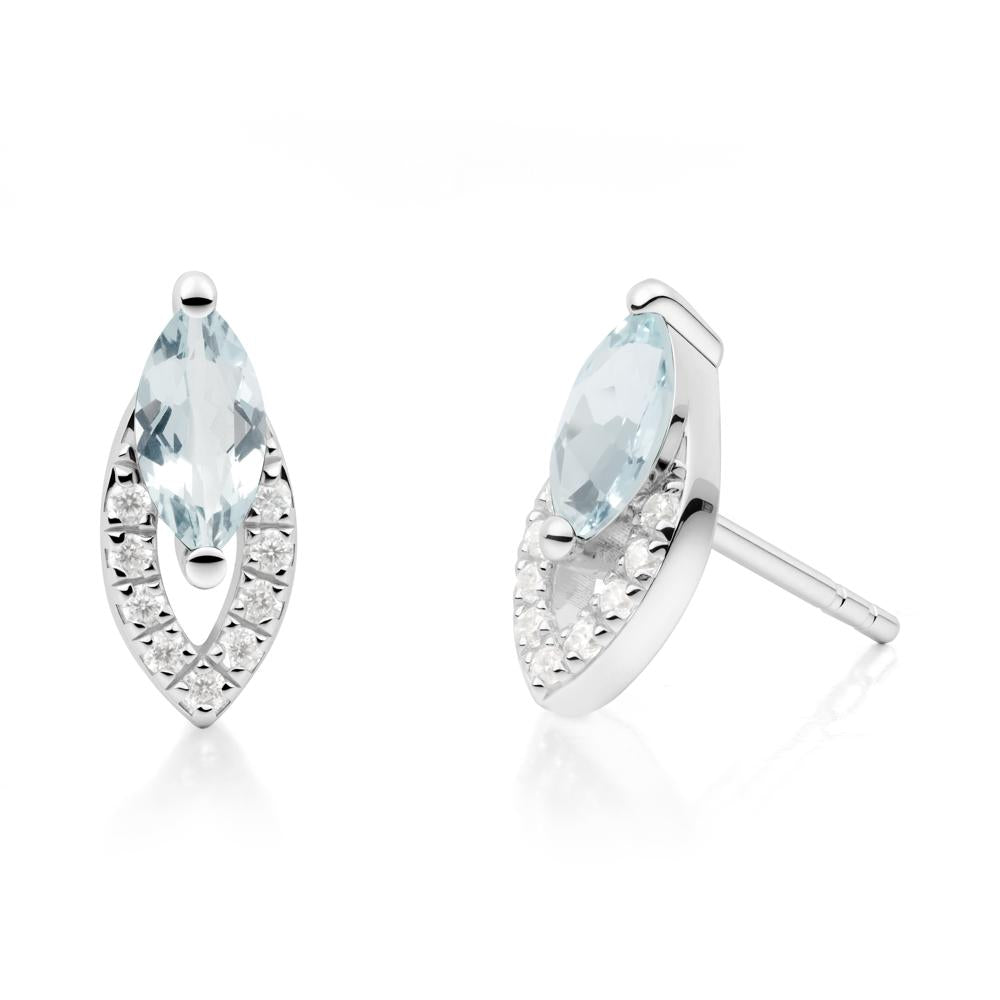 Marquise Cut Aquamarine Halo Stud Earrings - LUO Jewelry #metal_sterling silver