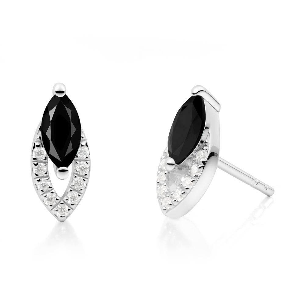 Marquise Cut Black Spinel Halo Stud Earrings - LUO Jewelry #metal_14k white gold