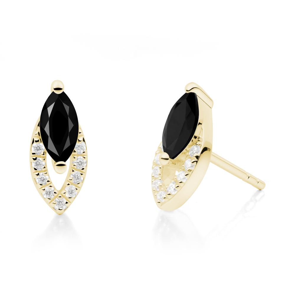 Marquise Cut Black Spinel Halo Stud Earrings - LUO Jewelry #metal_18k yellow gold