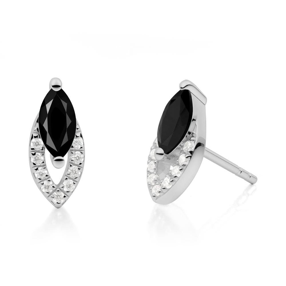 Marquise Cut Black Spinel Halo Stud Earrings - LUO Jewelry #metal_platinum