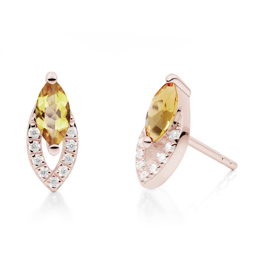 Marquise Cut Citrine Halo Stud Earrings - LUO Jewelry #metal_14k rose gold