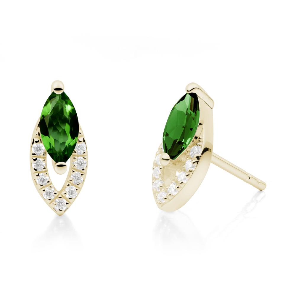 Marquise Cut Diopside Halo Stud Earrings - LUO Jewelry #metal_14k yellow gold