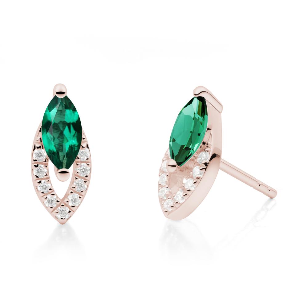 Leaf Inspired Emerald Stud Earrings - LUO Jewelry #metal_14k rose gold